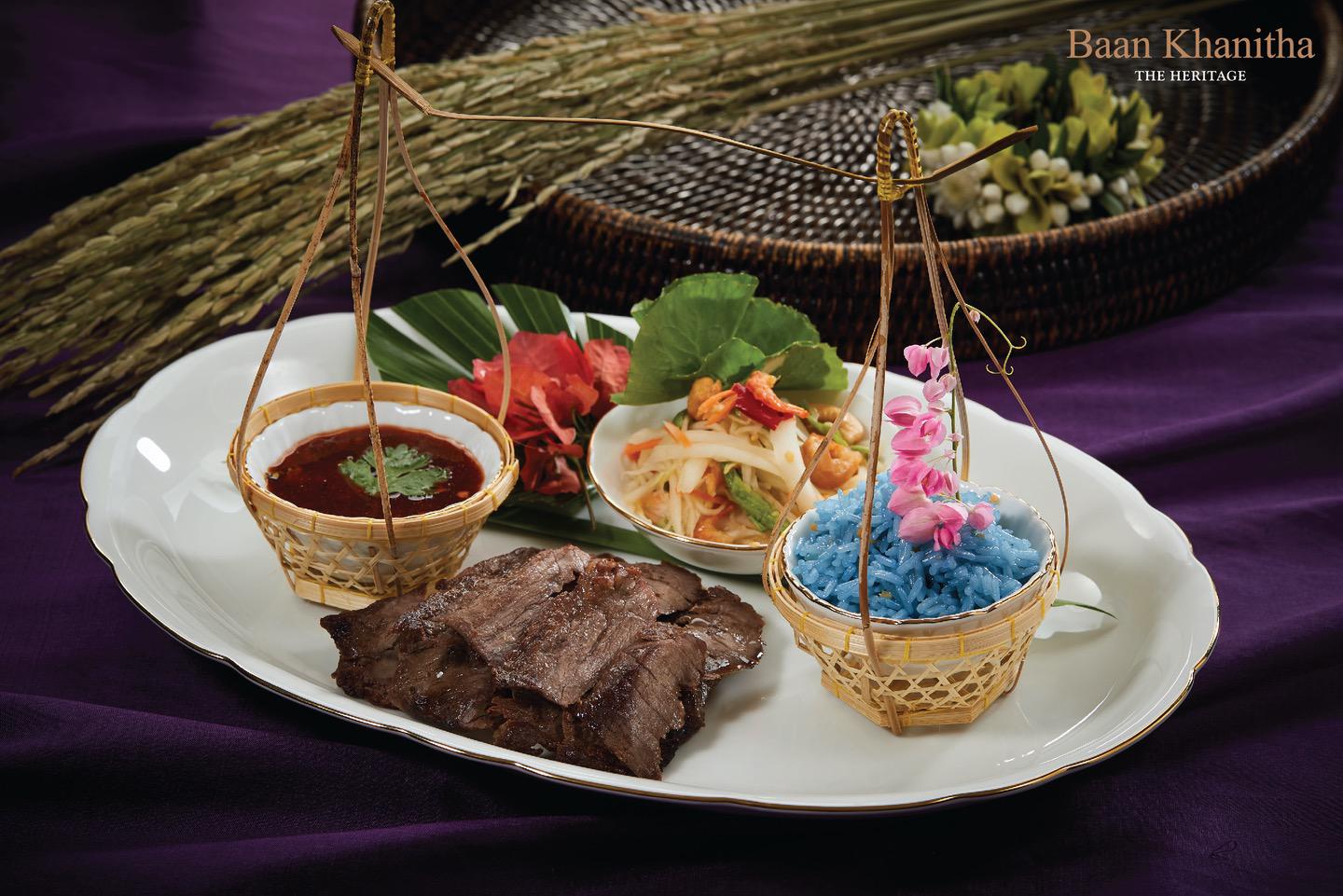 Korat Wagyu - Butterfly Pea & Coconut Milk Steamed Rice - Som Tum Song See